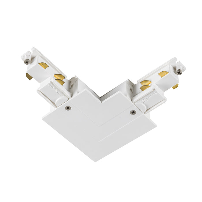 L-connector, for S-TRACK 3-phase mounting track, earth electrode right, white, DALI