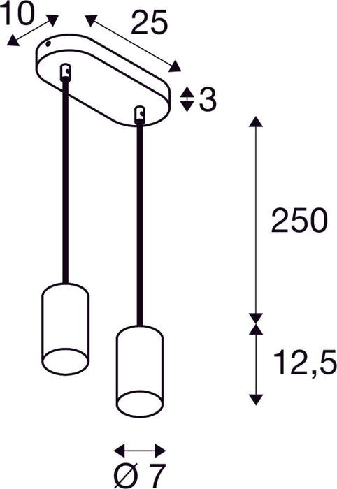 ASTO TUBE, pendant light, GU10, pendant length 250 cm, 2x max. 10 W, black