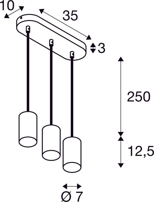 ASTO TUBE, pendant light, GU10, pendant length 250 cm, 3x max. 10 W, black