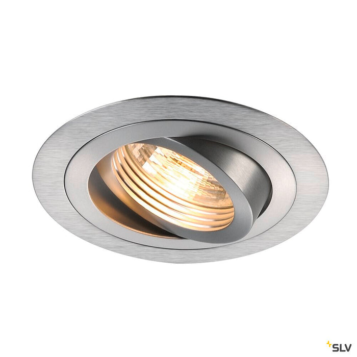 NEW TRIA 1 recessed fitting, single-headed, QPAR51, round, brushed aluminium, max. 50W, incl. clip springs