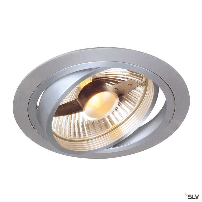 NEW TRIA 1 recessed fitting, single-headed, QPAR111, round, brushed aluminium, max. 75W, incl. leaf springs