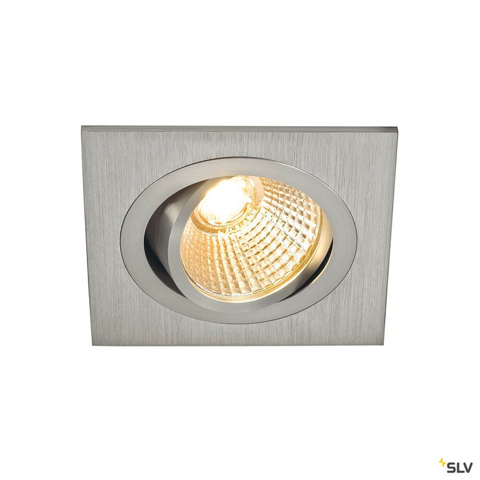 NEW TRIA 1 SET recessed fitting, single-headed LED, 2700K, square, brushed aluminium, 38°, 9.1W, incl. driver, clip springs