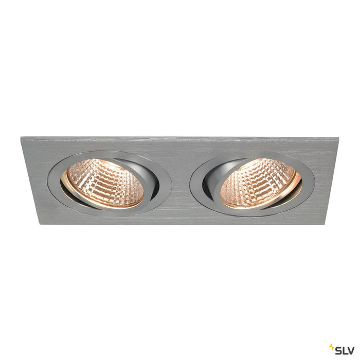 NEW TRIA 2 SET recessed fitting, double-headed LED, 2700K, rectangular, brushed aluminium, 38°, 14.7W, incl. driver, clip springs