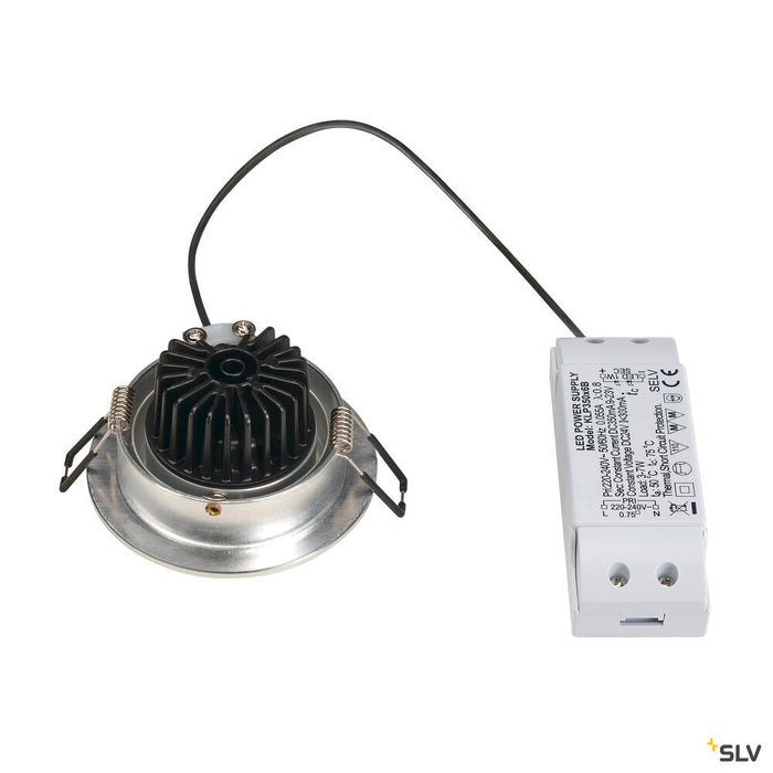 NEW TRIA 1 SET recessed fitting, single-headed LED, 3000K, round, brushed aluminium, 38°, 9.1W, incl. driver, clip springs