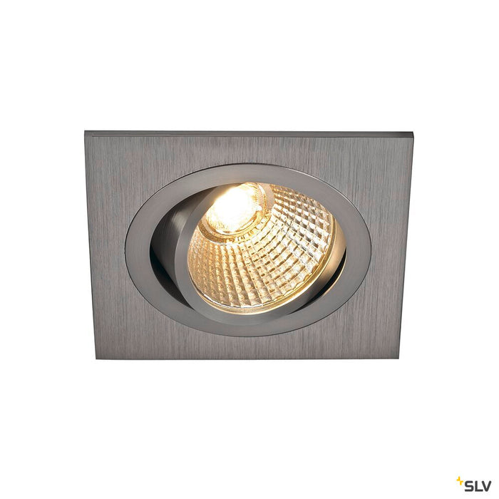 NEW TRIA 1 SET recessed fitting, single-headed LED, 3000K, square, brushed aluminium, 38°, 9.1W, incl. driver, clip springs