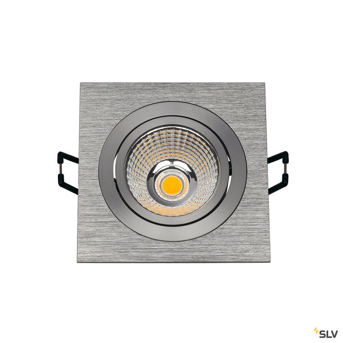 NEW TRIA 1 SET recessed fitting, single-headed LED, 3000K, square, brushed aluminium, 38°, 9.1W, incl. driver, clip springs