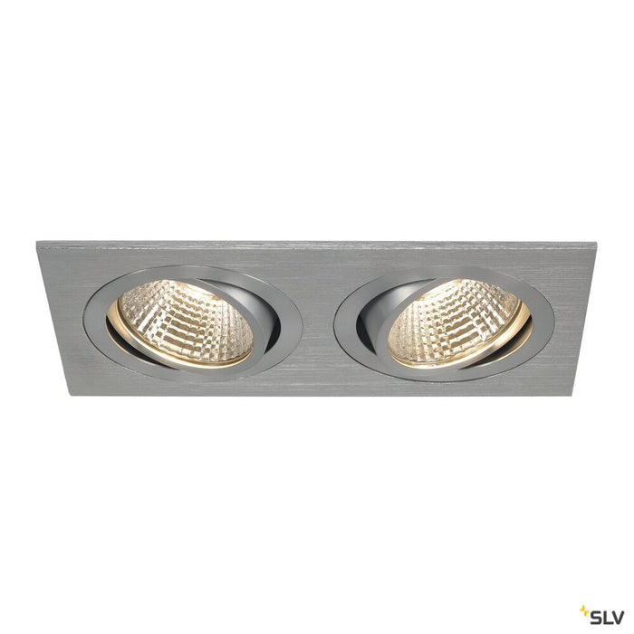 NEW TRIA 2 SET recessed fitting, double-headed LED, 3000K, rectangular, brushed aluminium, 38°, 14.7W, incl. driver, clip springs