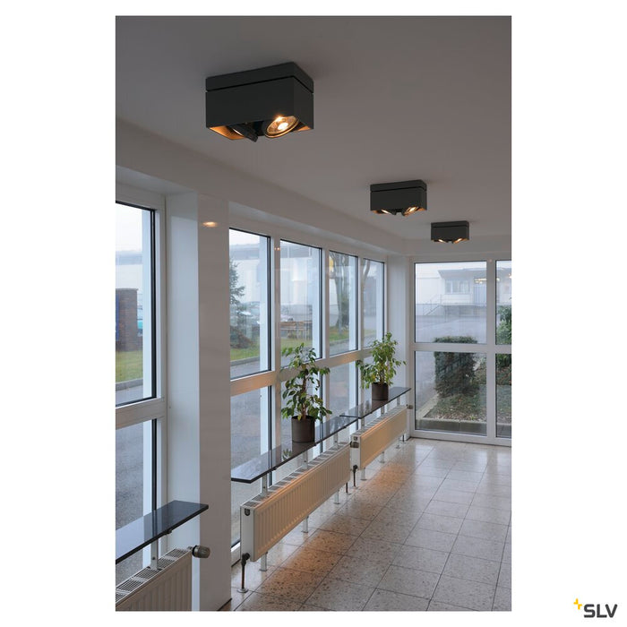 KARDAMOD ceiling light, double-headed, QPAR111, rectangular, matt black, max. 150W