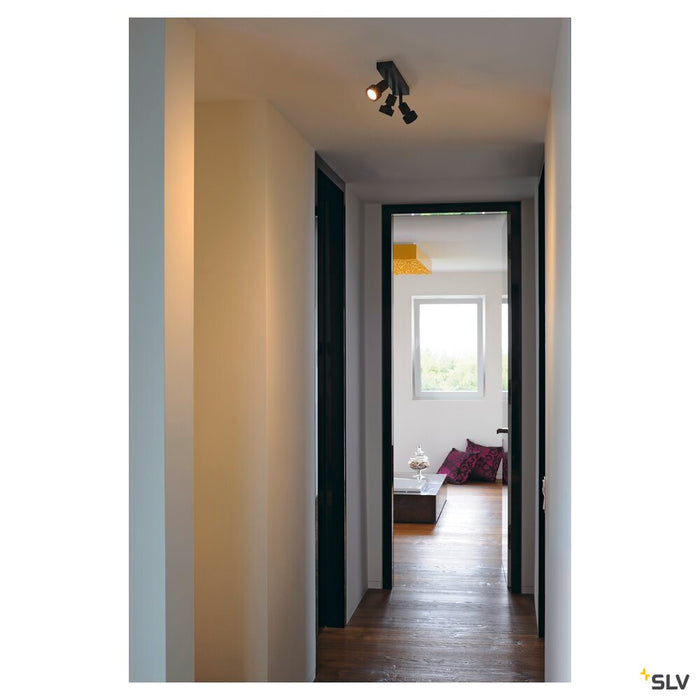PURI 3 wall and ceiling light, triple-headed, QPAR51, matt black, max. 150 W, with deco ring
