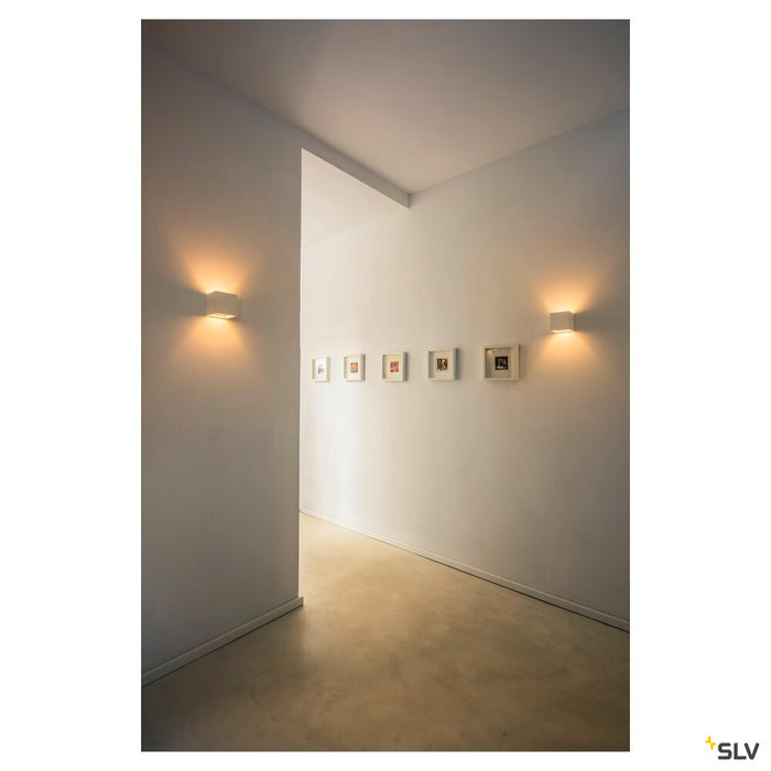 PLASTRA wall light, QPAR51, square, Cube, white plaster, max. 42 W