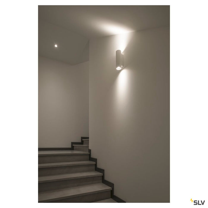 PLASTRA wall light, QPAR51, round, tube, white plaster, max. 70W
