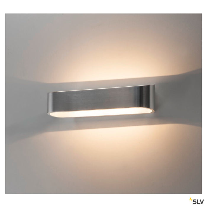 ASSO 300 wall light, LED, 3000K, oval, brushed aluminium /white, L/W/H 30/9.5/7 cm