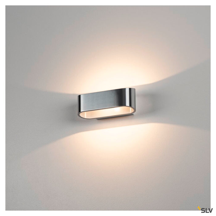 ASSO 70 wall light, LED, 3000K, oval, brushed aluminium /white, L/W/H 18/9.5/7.1 cm