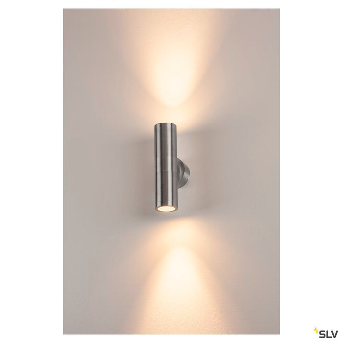 ASTINA, outdoor wall light, TCR50-SE, IP44, round, up/down, brushed aluminium, max. 44W