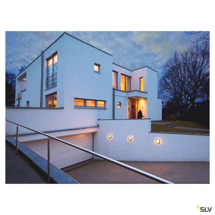 BULAN, outdoor wall and ceiling light, C35, IP44, round, silver-grey, frosted glass, max. 60W