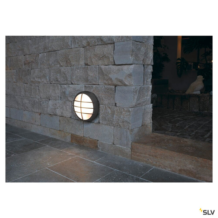 BULAN GRID, outdoor wall and ceiling light, A60, IP55, round, anthracite, max. 50W, PC cover
