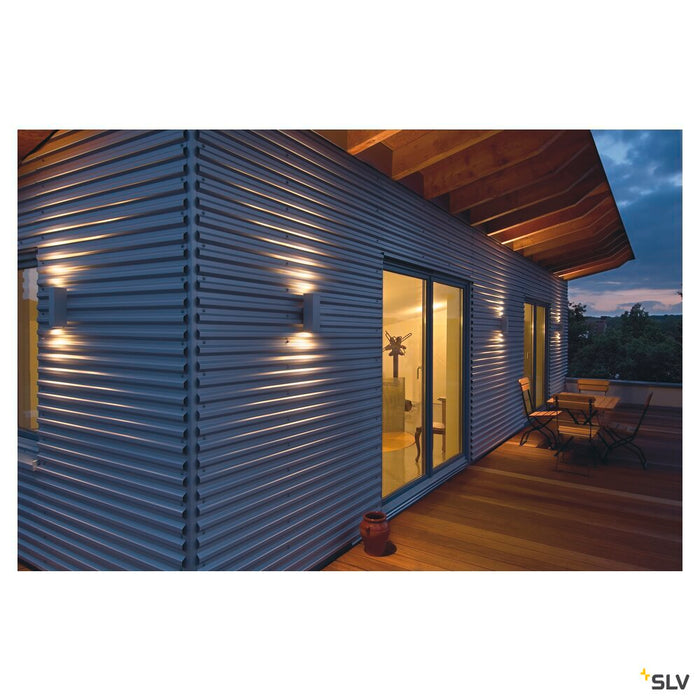 THEO, outdoor wall light, QPAR51, IP44, square, up/down, silver-grey, max. 70W