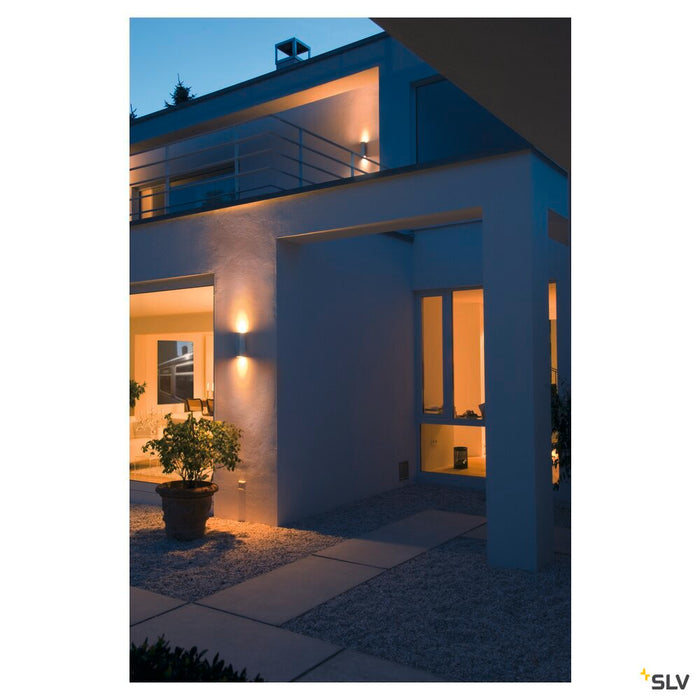 THEO, outdoor wall light, QPAR51, IP44, square, up/down, silver-grey, max. 70W