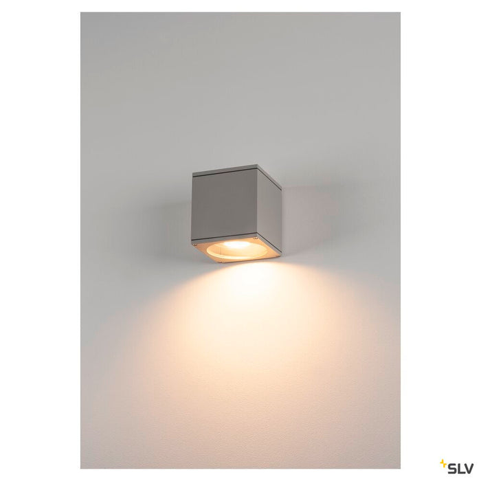 BIG THEO WALL, outdoor wall light, QPAR111, IP44, square, silver-grey, max. 75W