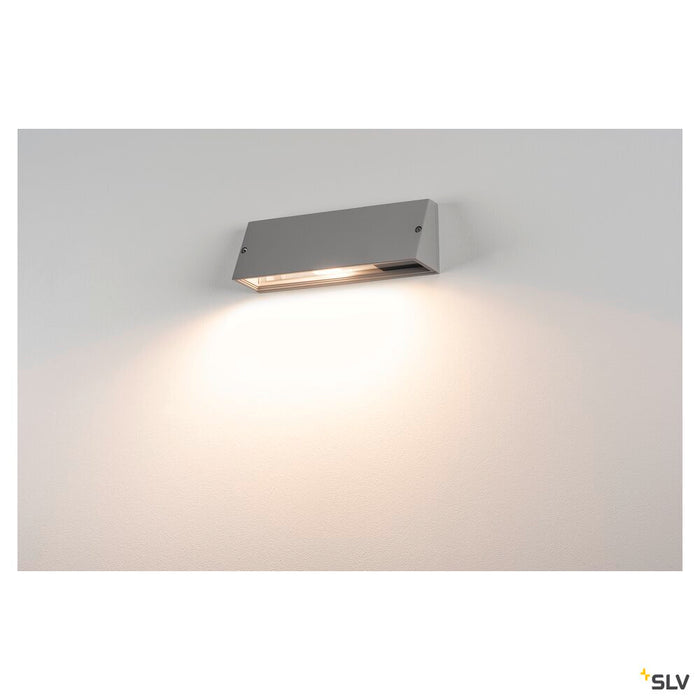 PEMA, outdoor wall light, TC-(D,H,T,Q)SE, IP44, rectangular, silver-grey, max. 15W