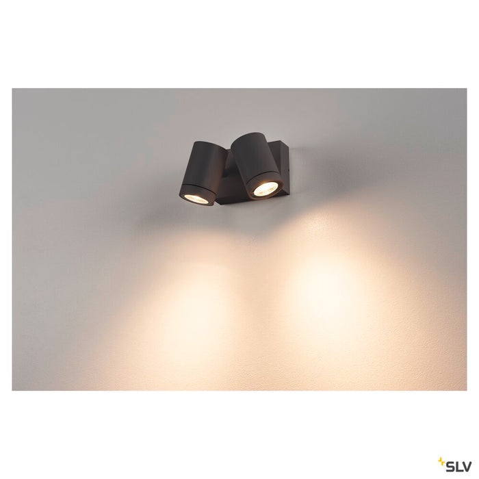 HELIA, outdoor wall light, double-headed, LED, 3000K, IP55, anthracite, tiltable, 2x8W