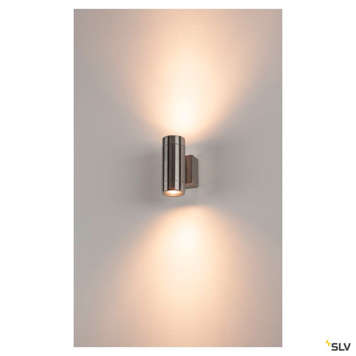 ASTINA STEEL, outdoor wall light, QPAR51, IP44, round, stainless steel 304, max. 70W